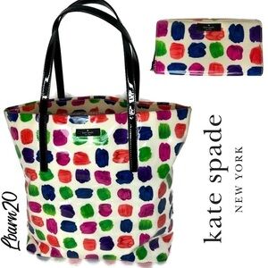 Kate Spade Paint Brush Stroke Tote and Wallet Rare Set Daycation